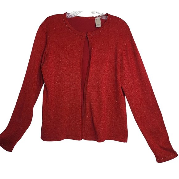 Open Cardigan  Large Red  Glittery  Solid Silk - Picture 1 of 9